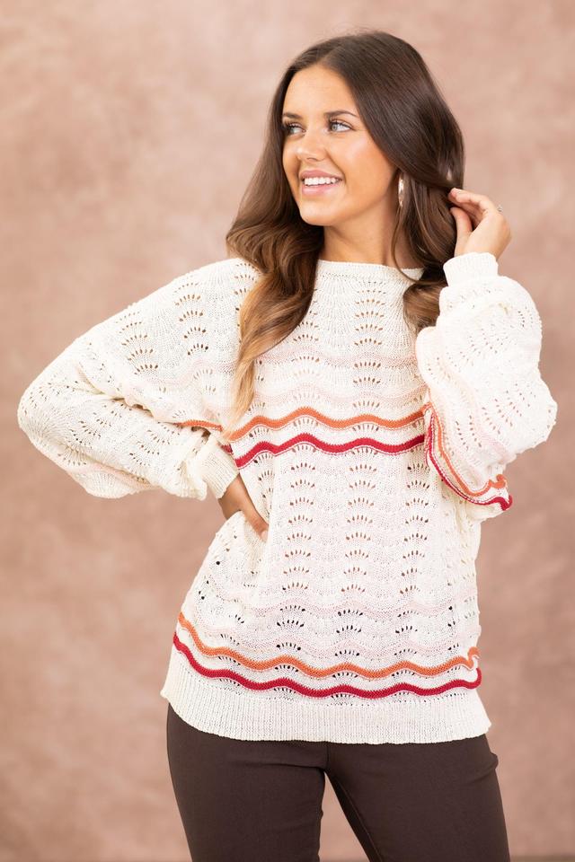 Cream Pointelle Stripe Sweater Product Image