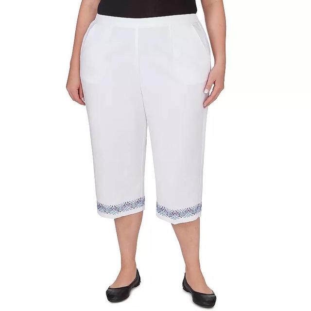 Plus Size Alfred Dunner Pull-On Embroidered Border Cuff Capri Pants, Womens Product Image