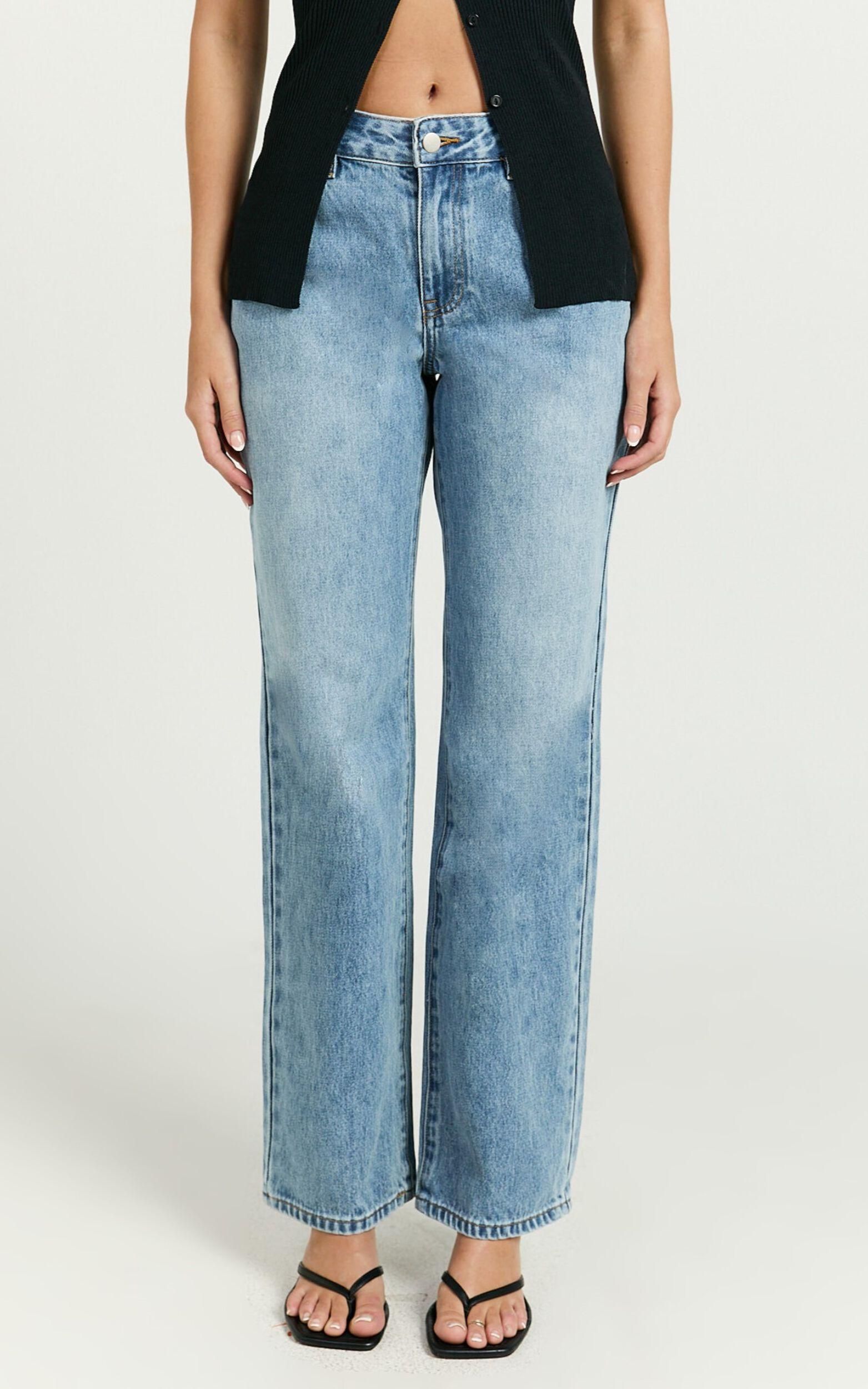 Darcie Jeans - Baggy Recycled Denim Jeans in Mid Blue Wash Product Image