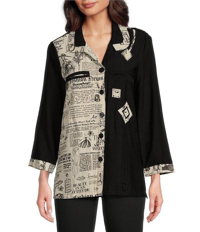 Ali Miles Printed Point Collar 3/4 Sleeve Button Down Top Product Image