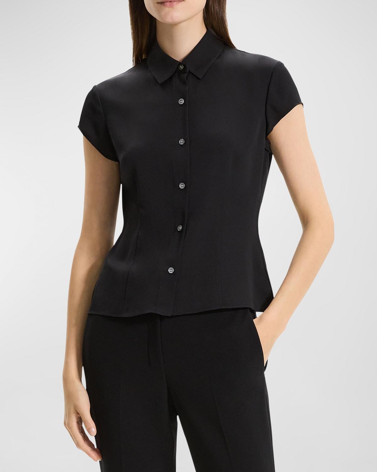 Womens Cap-Sleeve Silk Button-Front Shirt Product Image