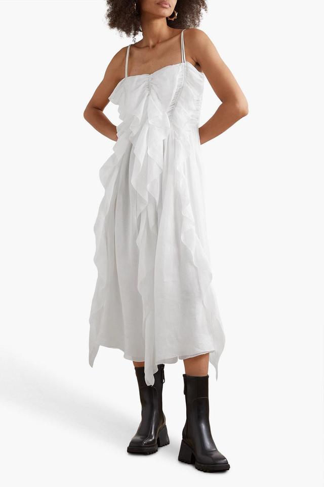 CHLOÉ Ruffled Ramie Midi Dress In White Product Image