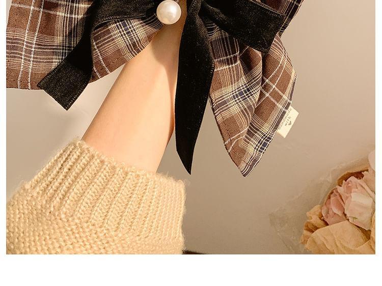 Plaid Bow Faux Pearl Scrunchie Product Image