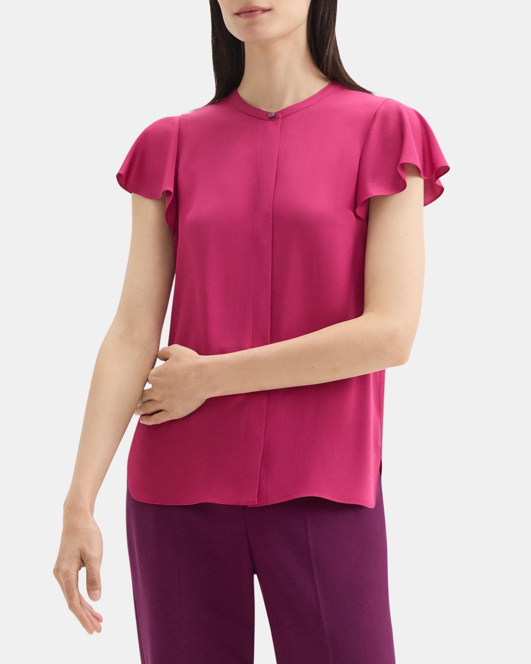 Ruffled Sleeve Top in Silk Georgette Product Image