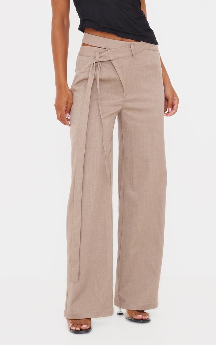  Taupe Premium Crossover Waistband Detail Tailored Trouser Product Image