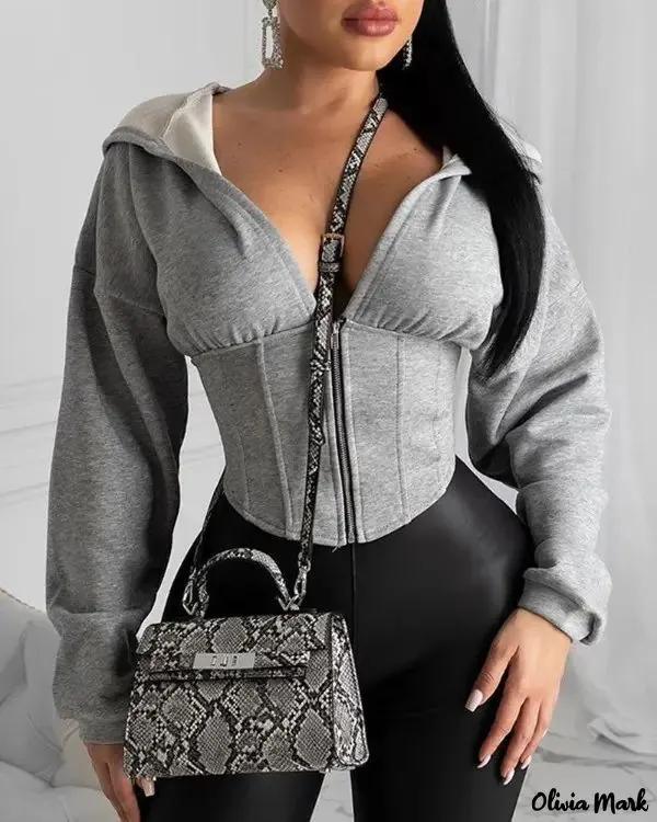 Olivia Mark – Hooded zipped sweatshirt with plain corset Product Image