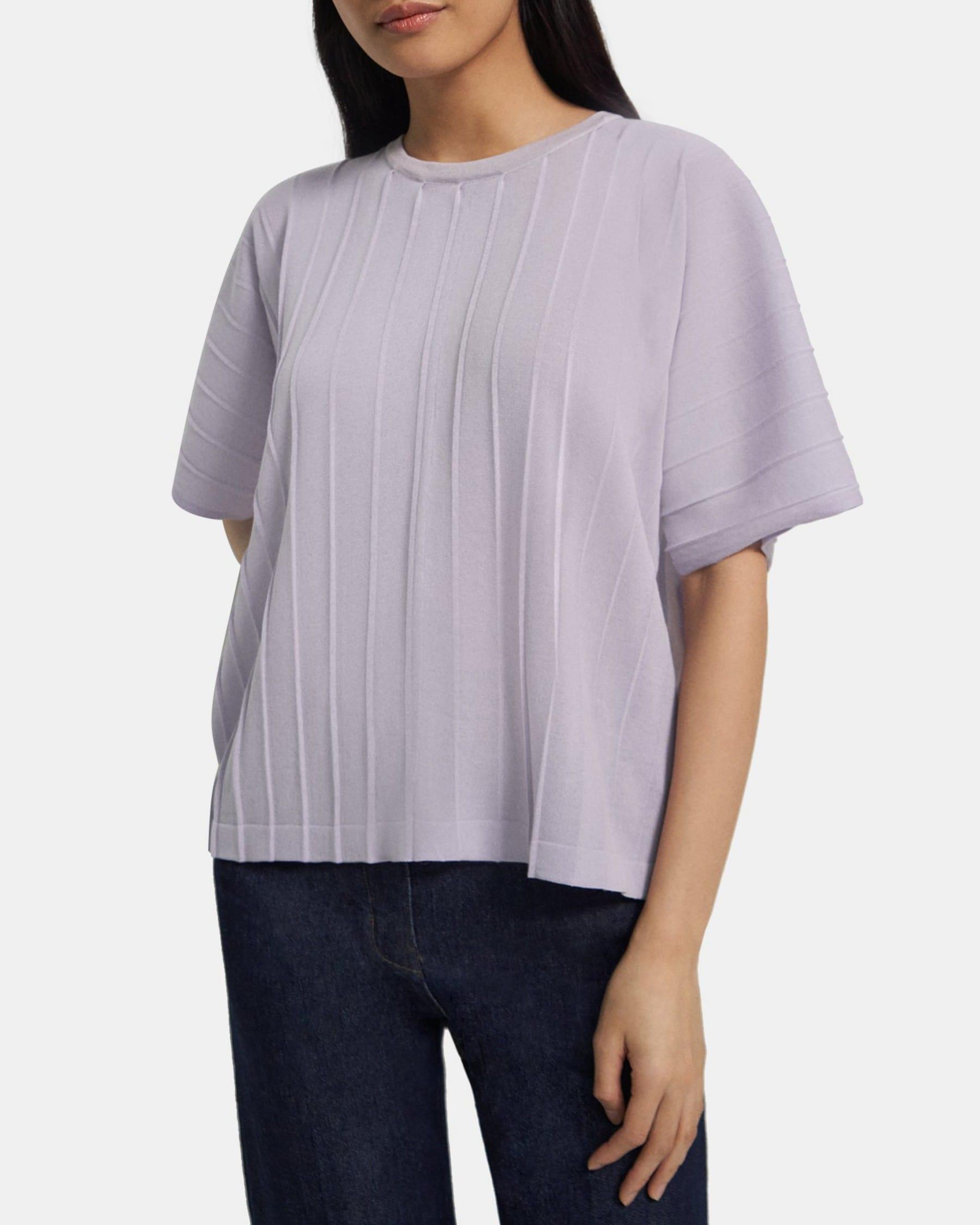 Pleated Short-Sleeve Sweater in Cotton Blend Product Image