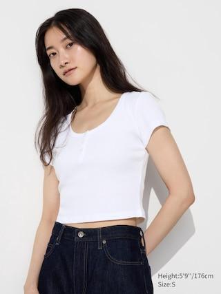 Womens Pointelle Henley Neck T-Shirt White 2XL UNIQLO US product image