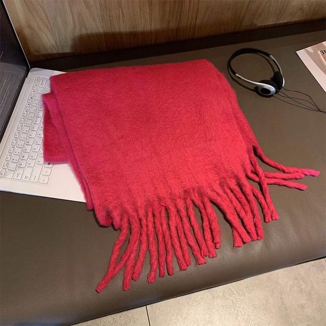 Plain Mohair Fringed Shawl Product Image