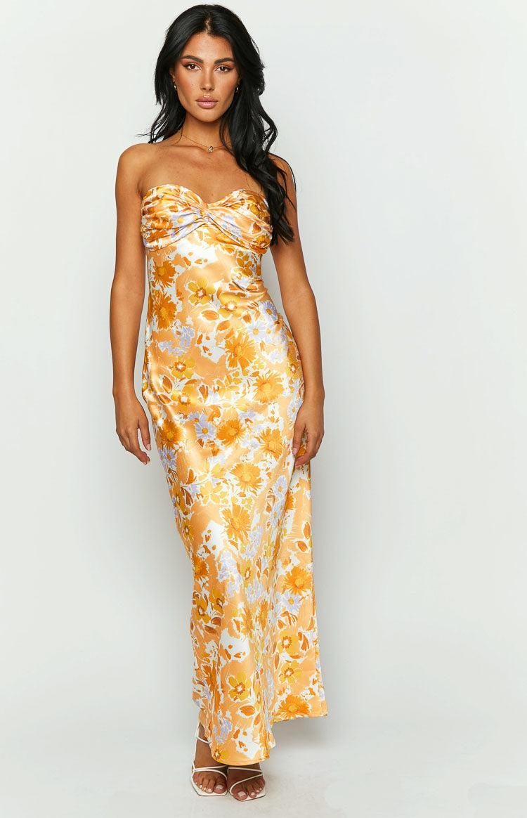 Ashley Orange Floral Formal Maxi Dress Product Image