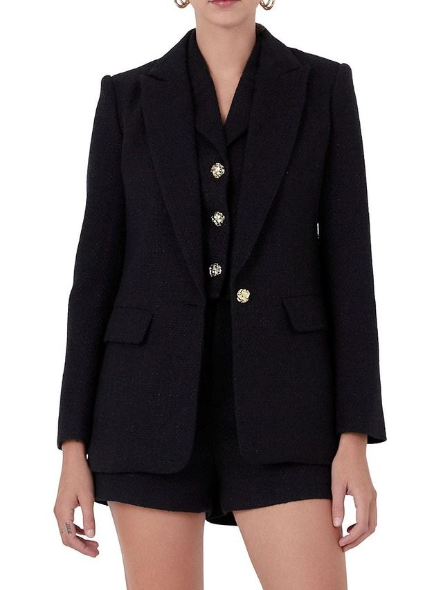 Endless Rose Peaked Lapel Tweed Blazer Product Image