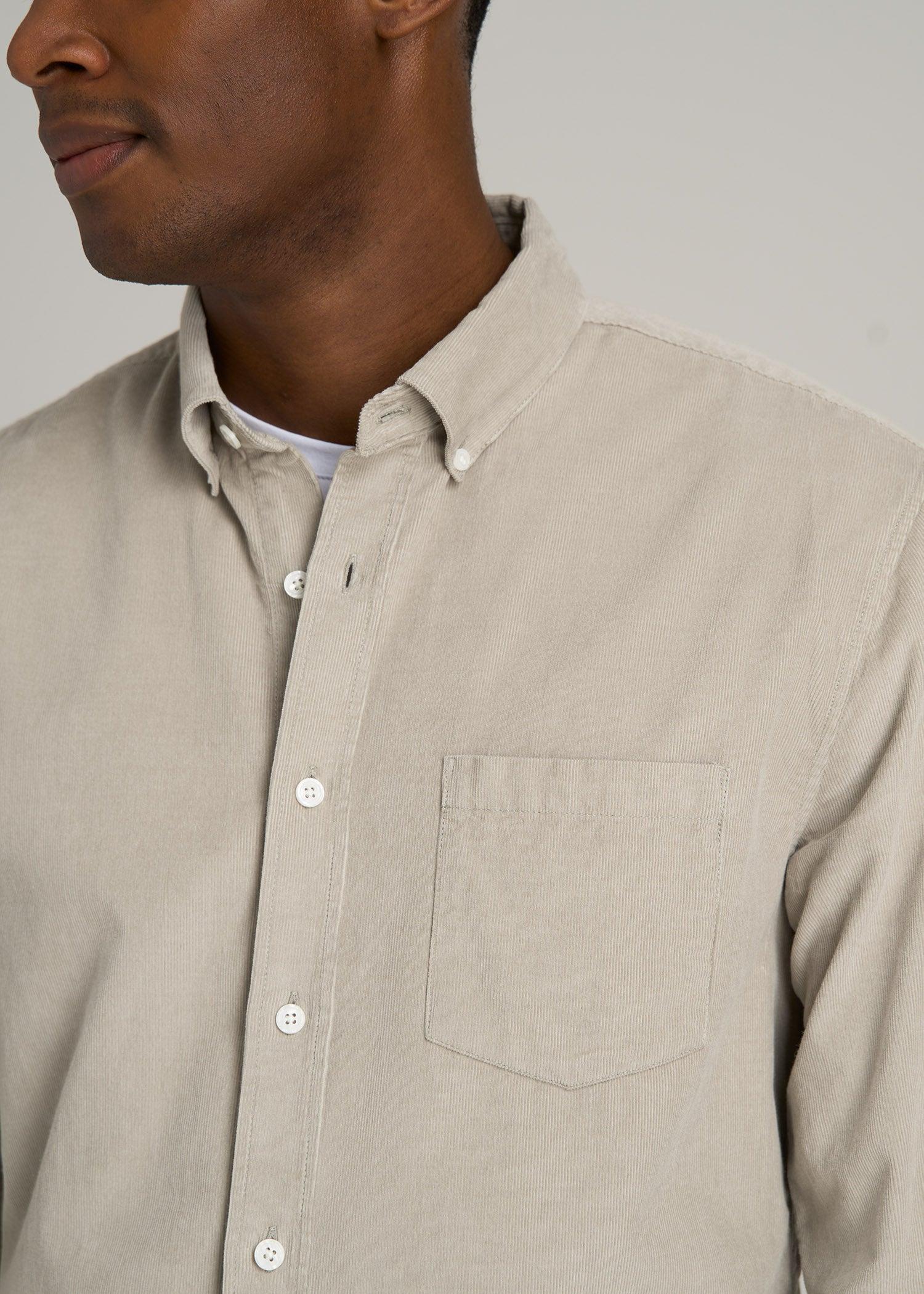 Pincord Button Shirt for Tall Men in Stone Product Image