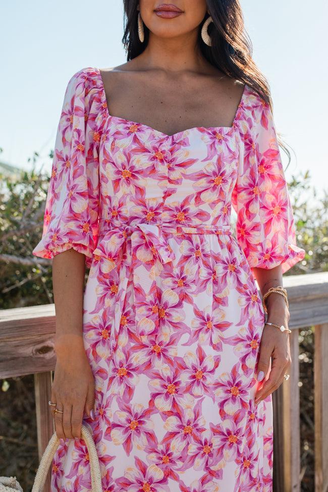 Back To Fun Pink Floral Square Neck Midi Dress FINAL SALE Product Image