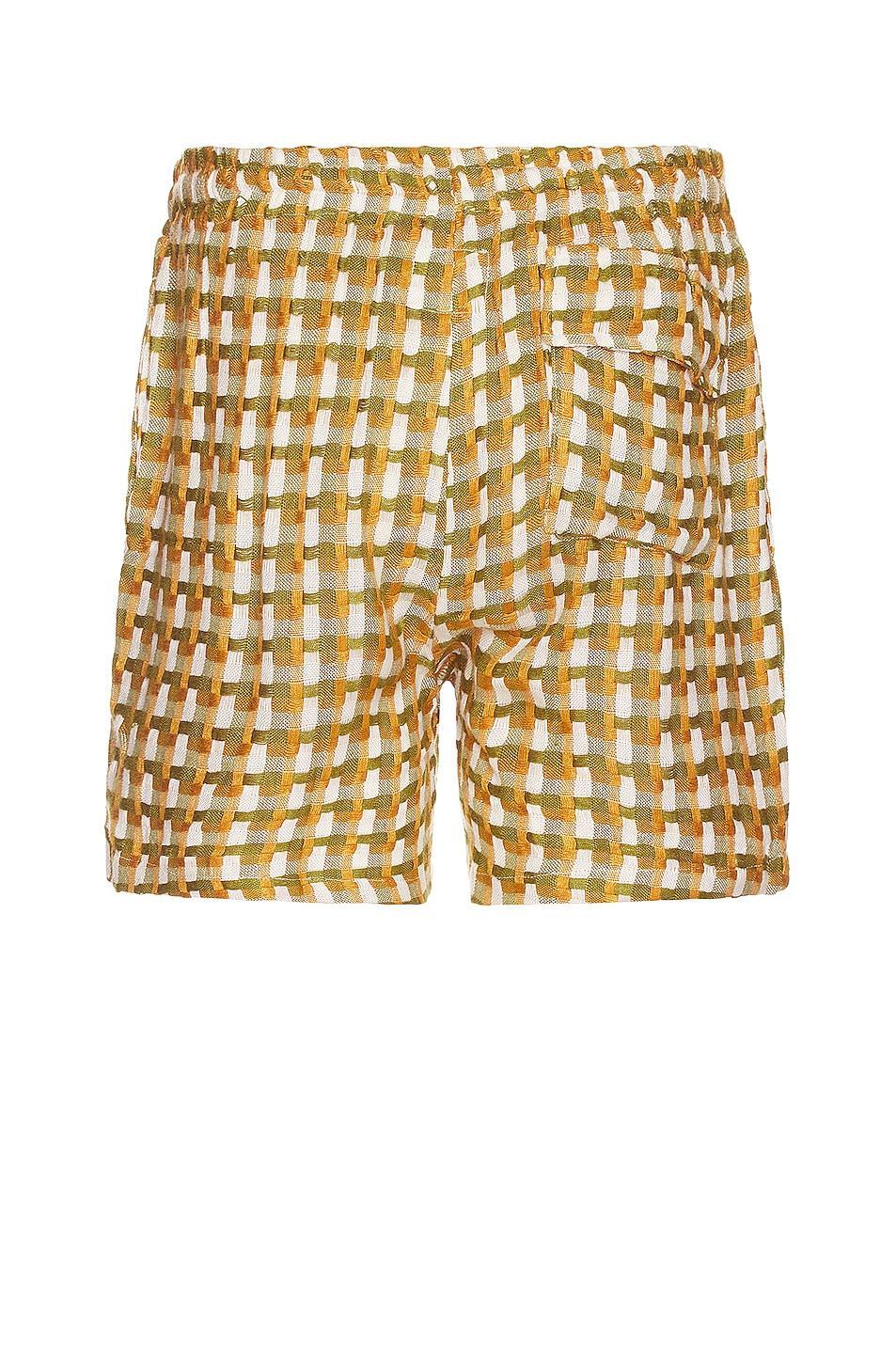 HARAGO Loose Weave Thread Texture Shorts in Mustard Product Image