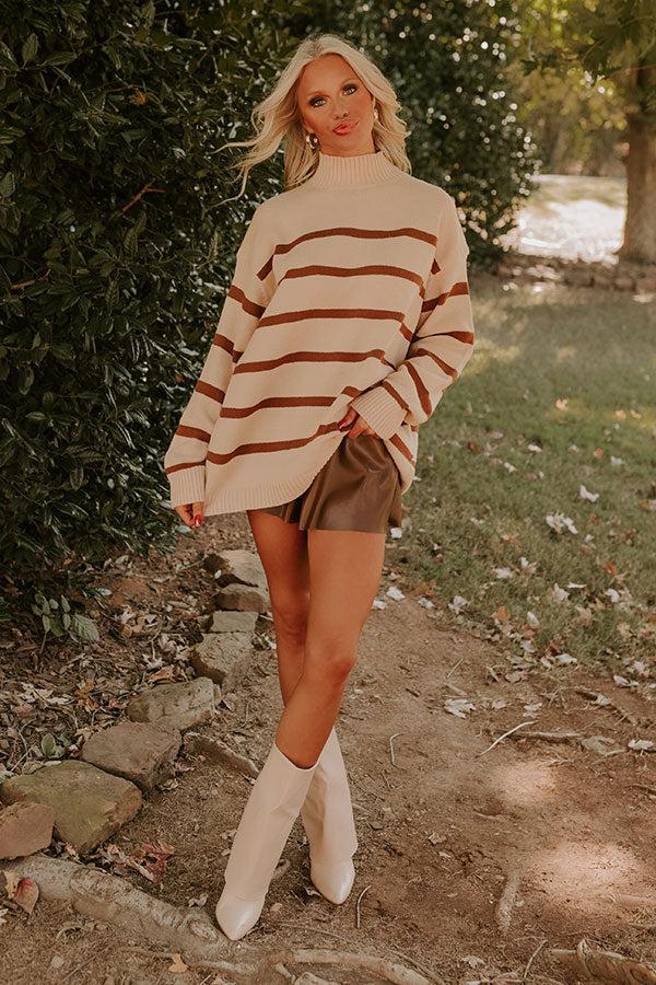 Cue The Chic Stripe Sweater in Iced Latte Product Image