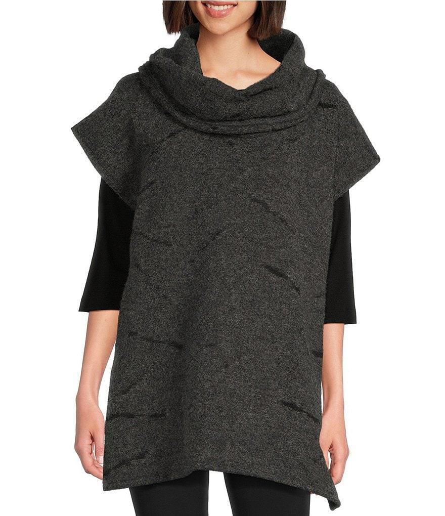 Bryn Walker Wool Jacquard Pike Draped Cowl Neck Cap Sleeve Oversized Poncho Product Image