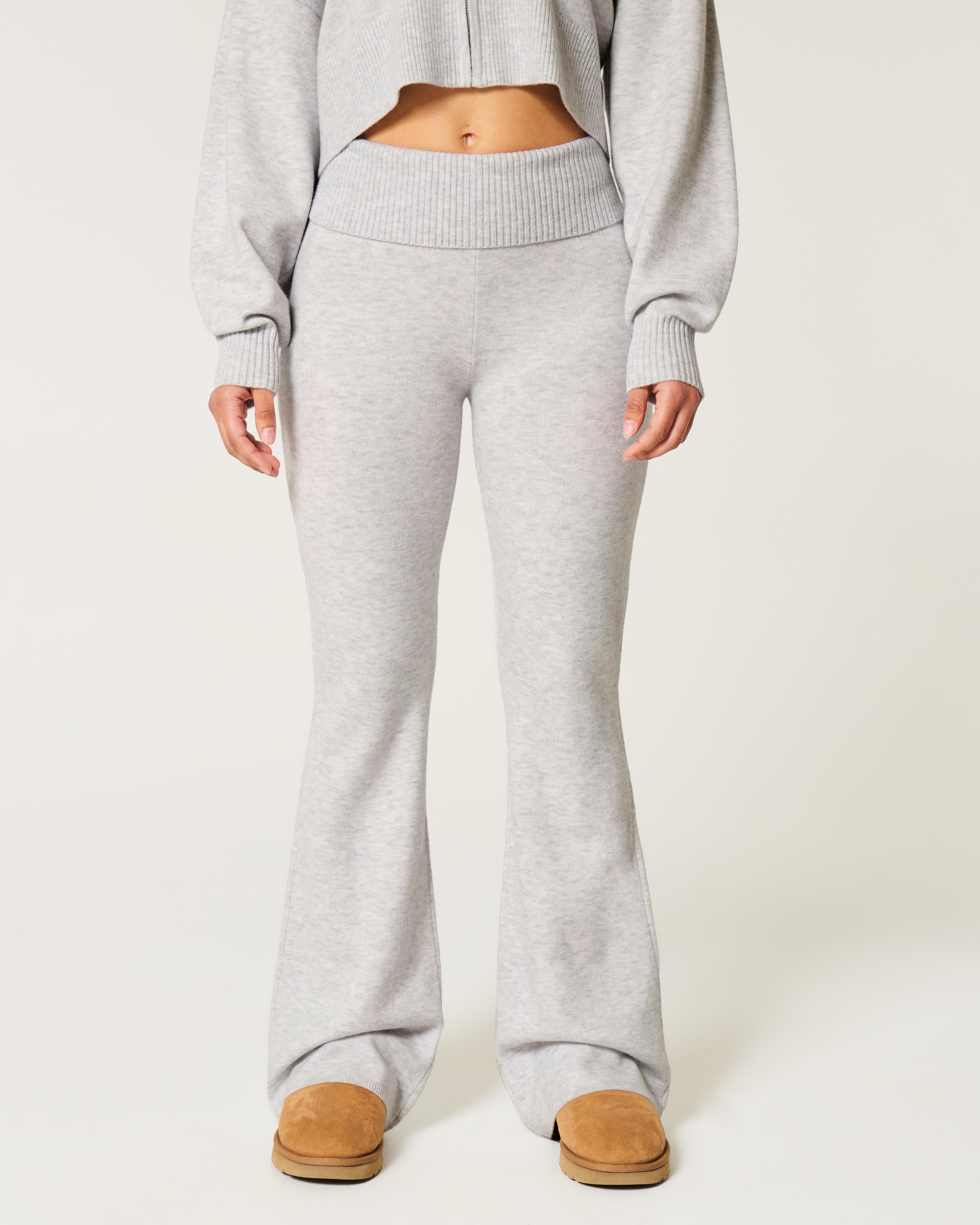 Gilly Hicks Sweater-Knit Foldover Waist Flare Pants Product Image