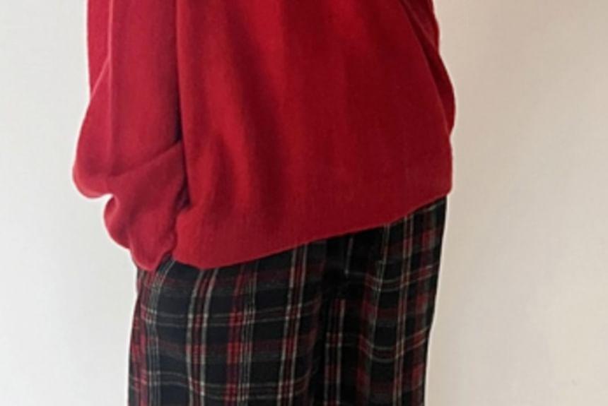 Drawstring Waist Plaid Wide Leg Pants Product Image