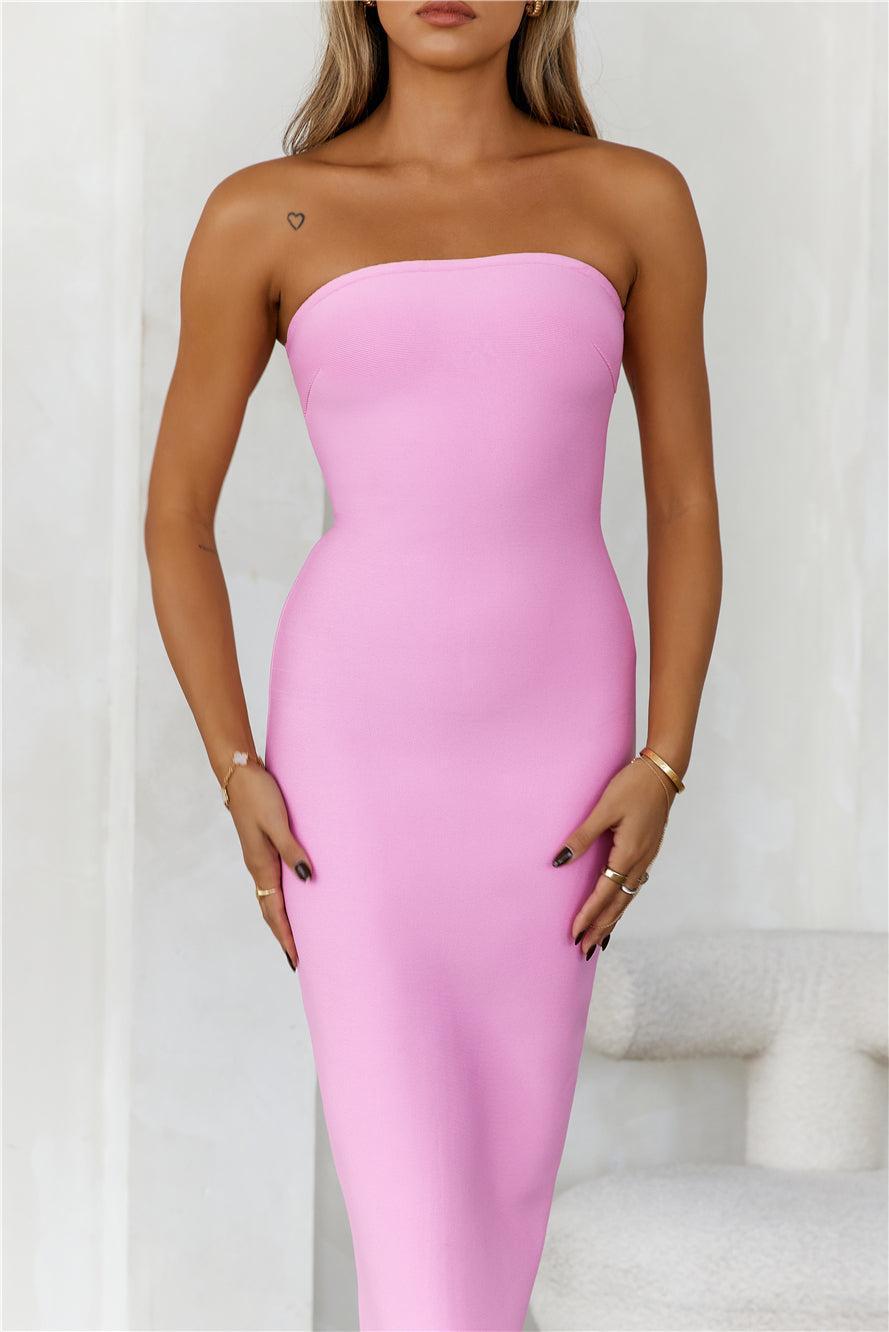 HELLO MOLLY Style Made Simple Strapless Bandage Midi Dress Pink Product Image