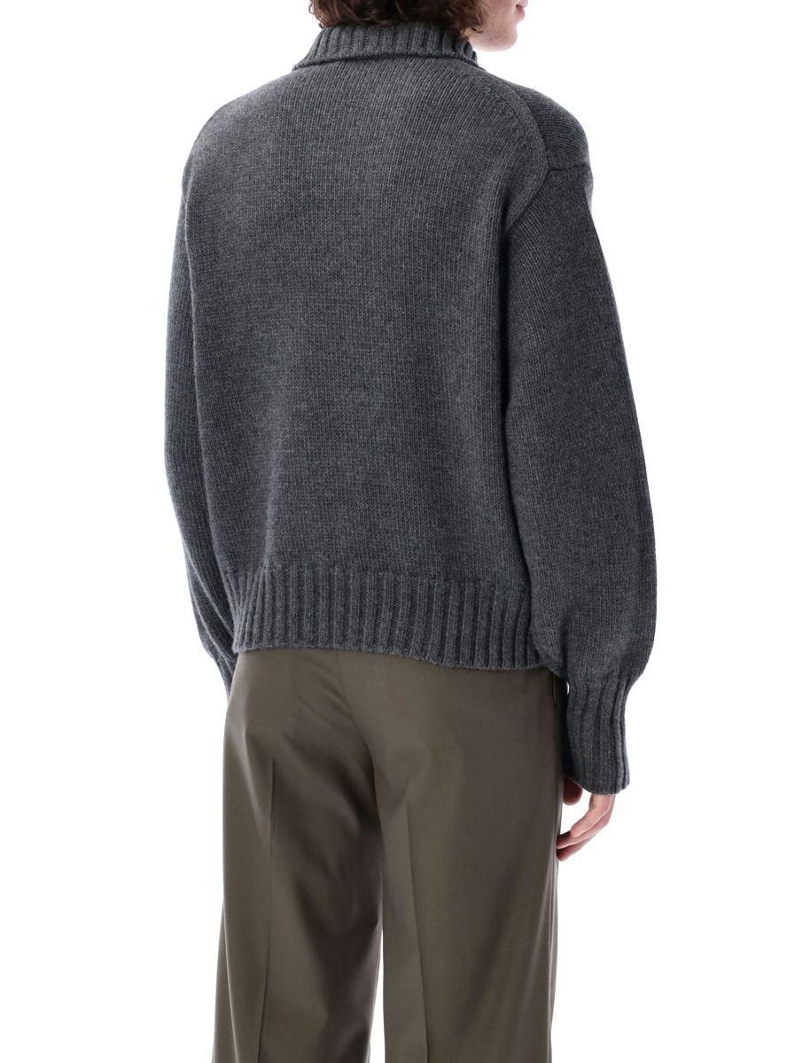 AURALEE Gray Wool Soft Cord Knit Half Zip Sweater In Top Charcoal Product Image