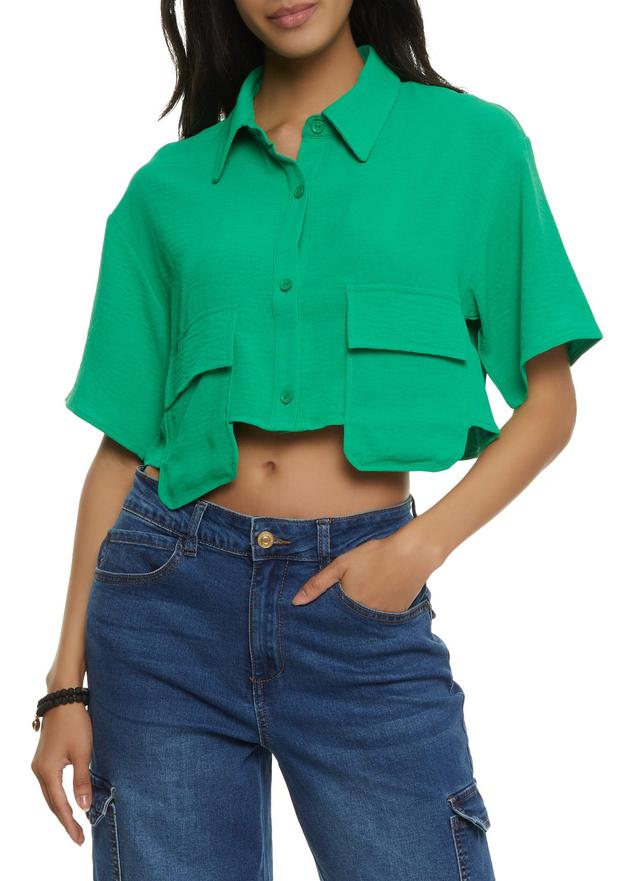 Womens Cropped Flap Pocket Detail Button Front Shirt Product Image