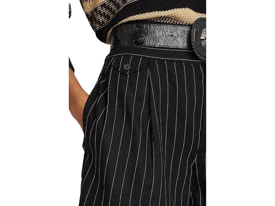 LAUREN Ralph Lauren Pinstripe Pleated Twill Shorts (Black/Cream) Women's Casual Pants Product Image