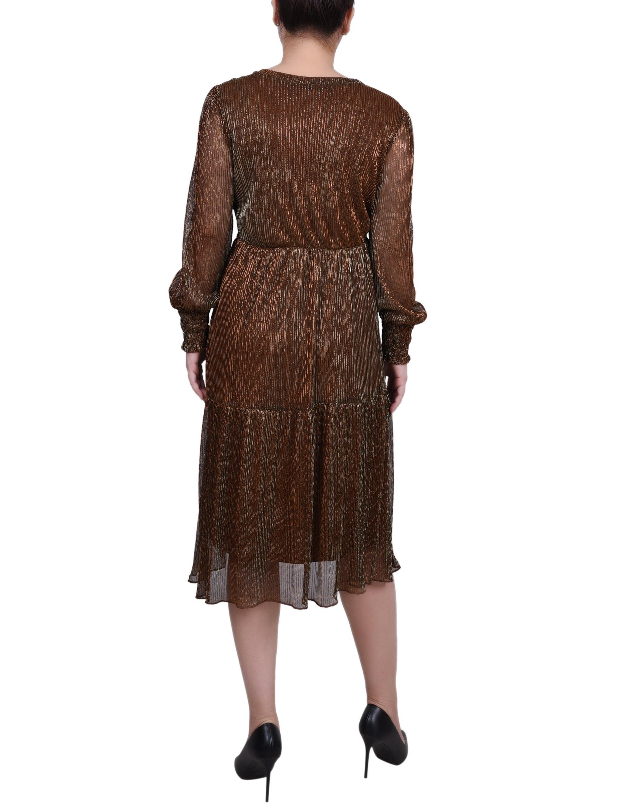 Long Sleeve Plisse Mesh Dress - Petite Product Image