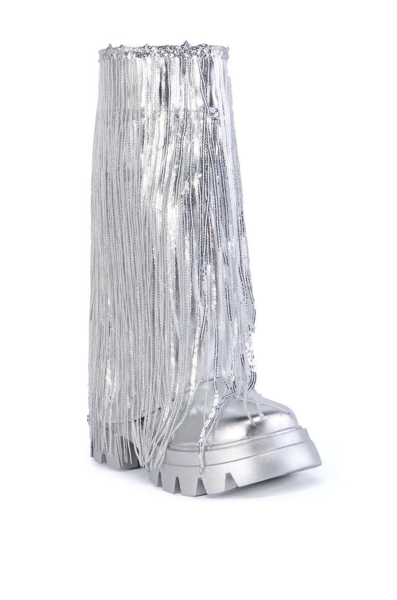 AZALEA WANG CYNDRA SILVER FRINGE BOOT Product Image