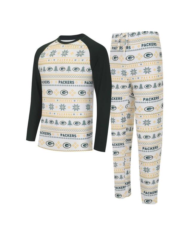 Mens Concepts Sport White/Green Green Bay Packers TinselRaglan Long Sleeve T-Shirt & Pants Sleep Set Product Image