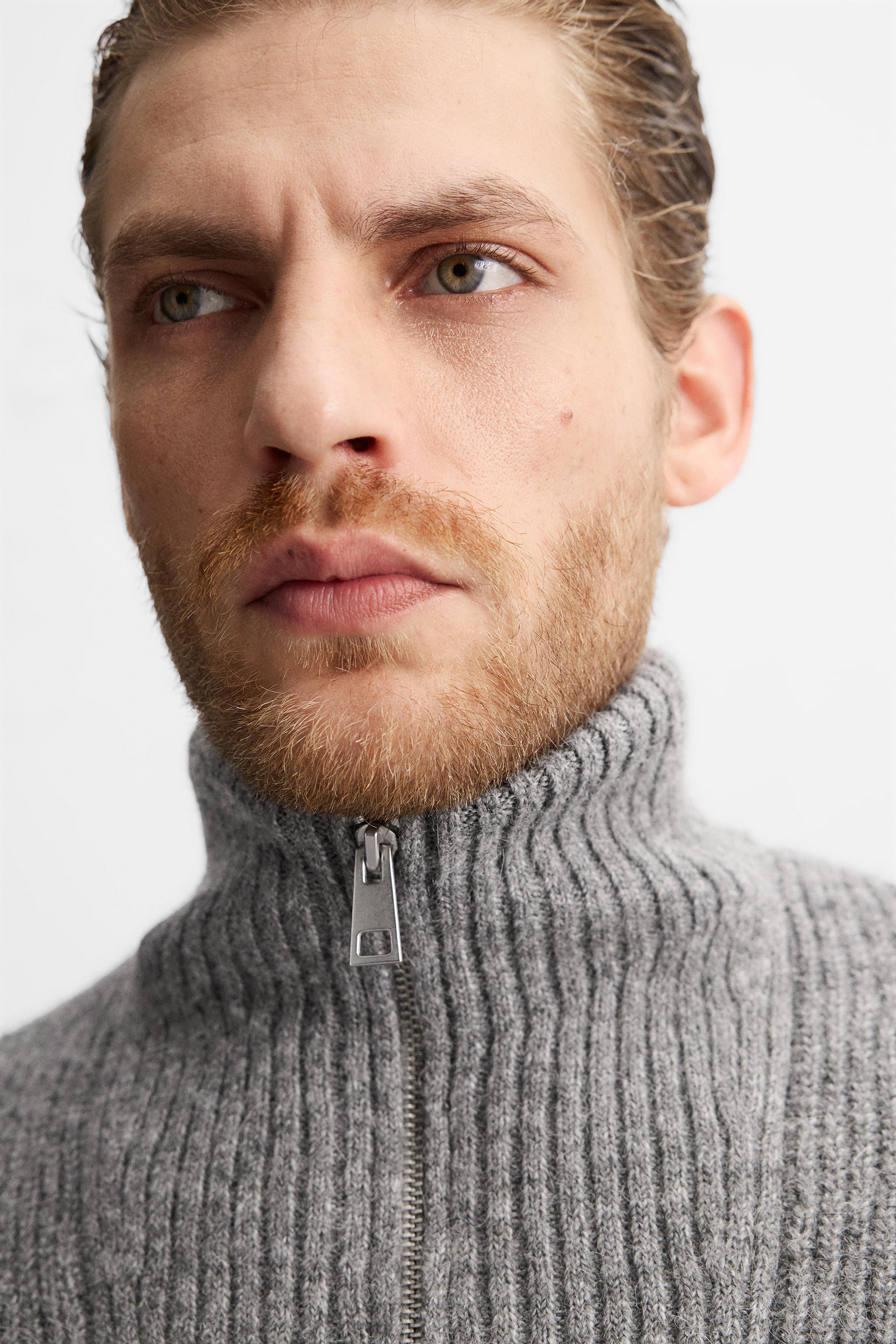 TEXTURED ZIPPERED COLLAR SWEATER Product Image