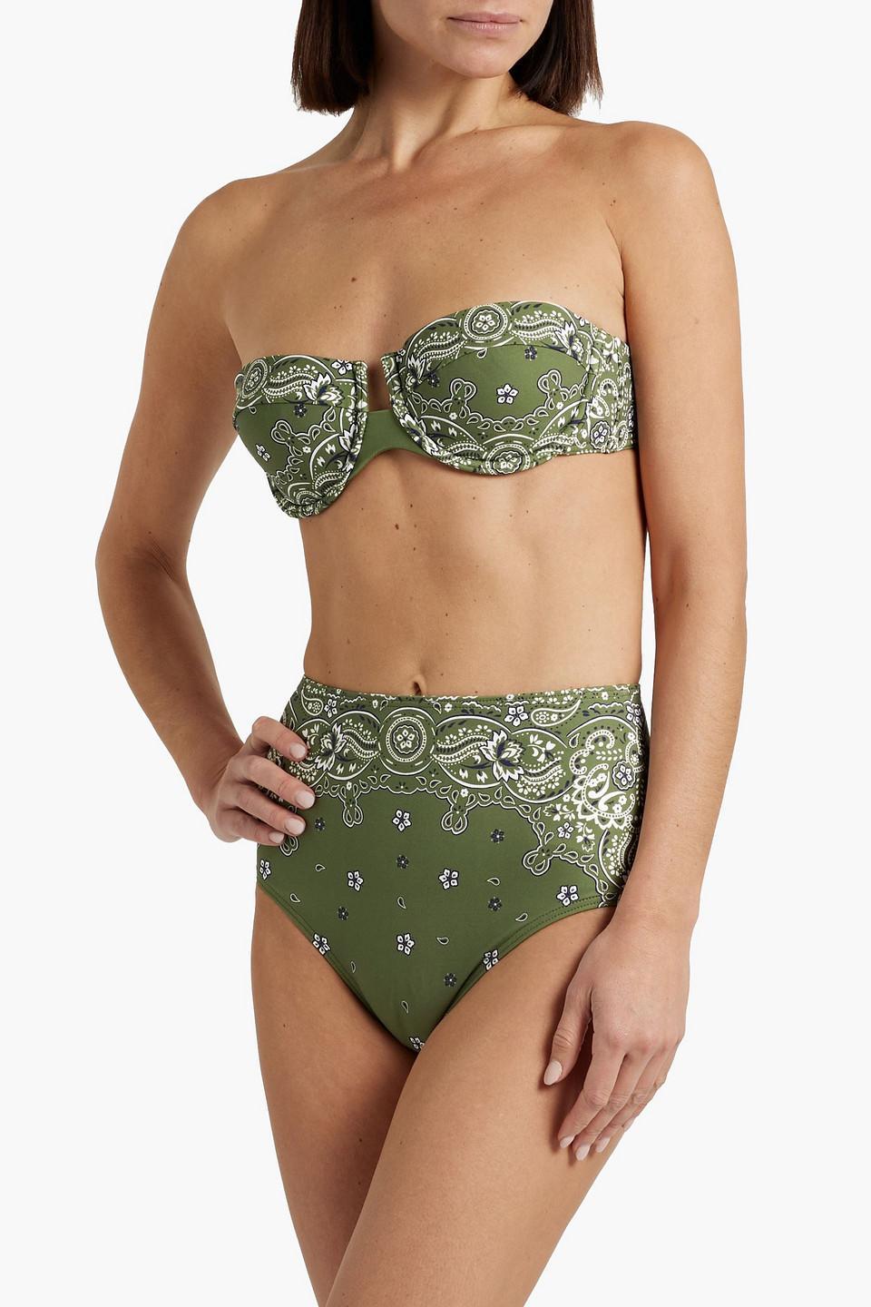 Separates Sculpt Paisley-print Underwired Bandeau Bikini Top In Army Green Product Image