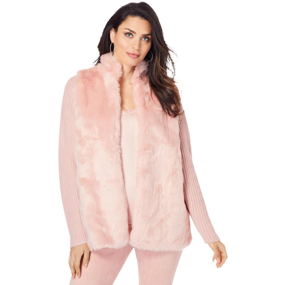 Roaman's Women's Plus Size Faux Fur Cardigan Sweater - 34/36, Soft Blush product image