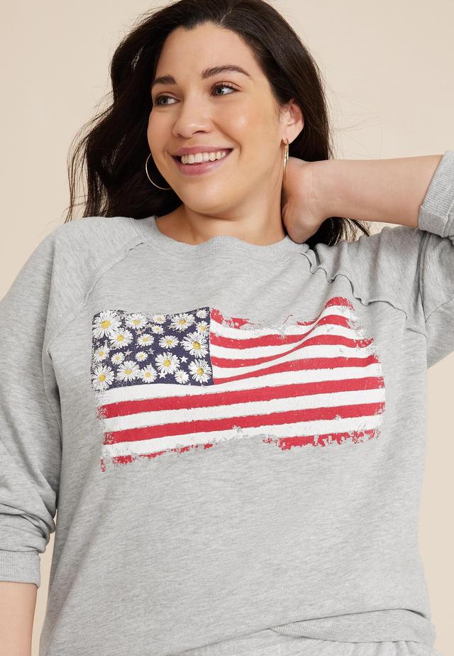 Maurices Plus Size Womens Floral American Flag Sweatshirt Gray Size 4X Product Image