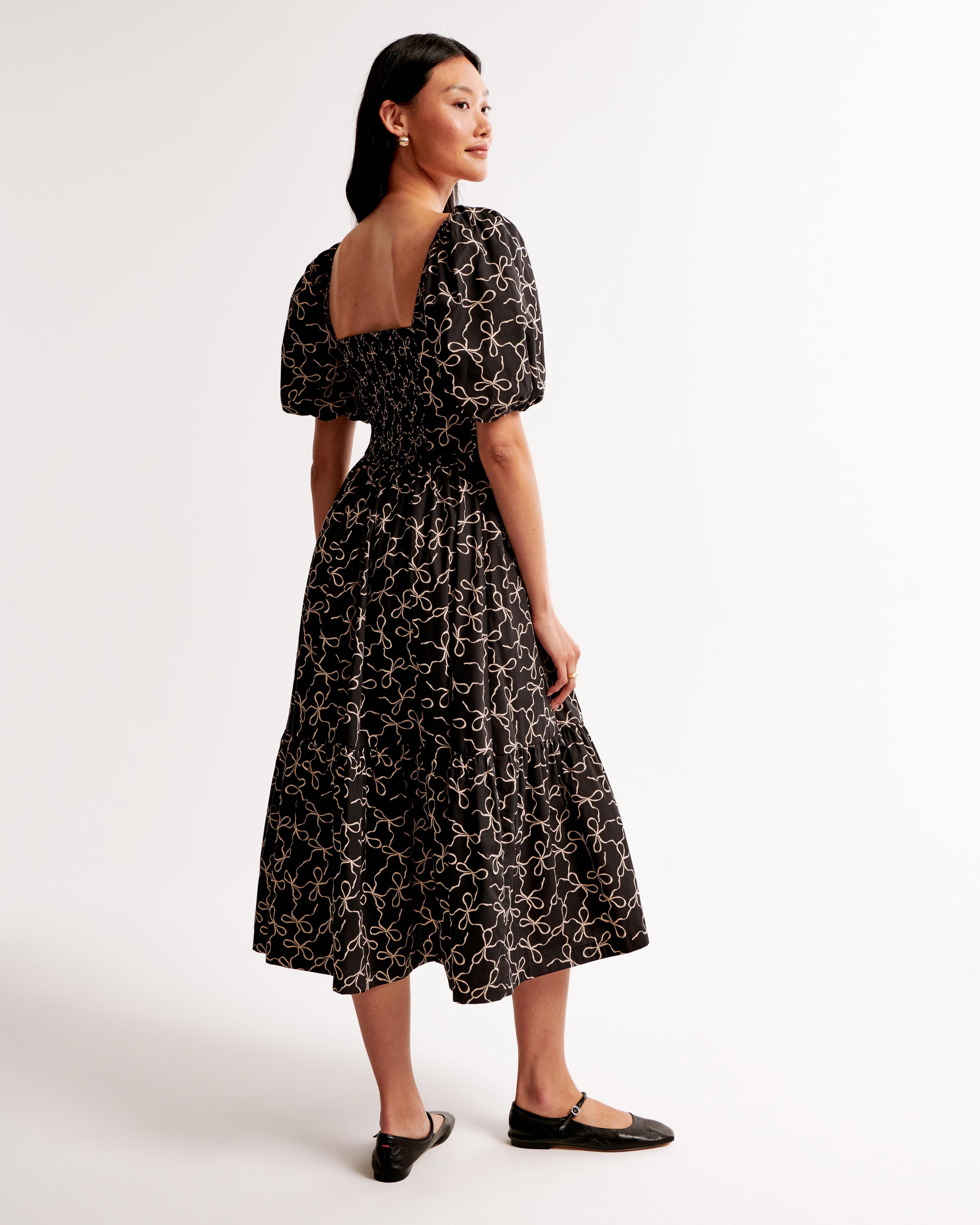 The A&F Emerson Poplin Puff Sleeve Midi Dress Product Image