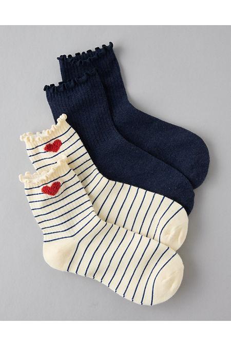 AE Terry Patch Ruffle Boyfriend Socks 2-Pack Women's Product Image