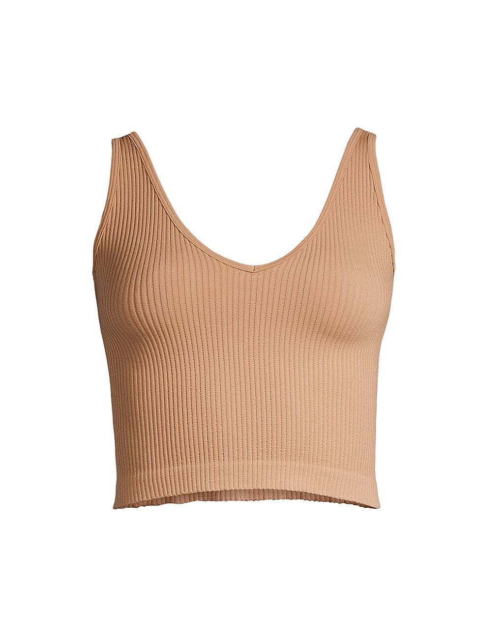 Womens Solid Rib-Knit Crop Tank Product Image