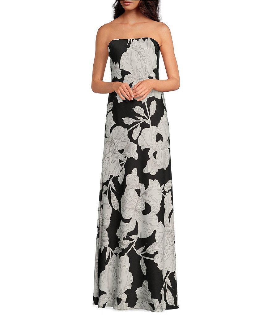 Gianni Bini x Caelynn Bell Jai Floral Printed Satin Strapless Tie Back Sheath Maxi Dress Product Image