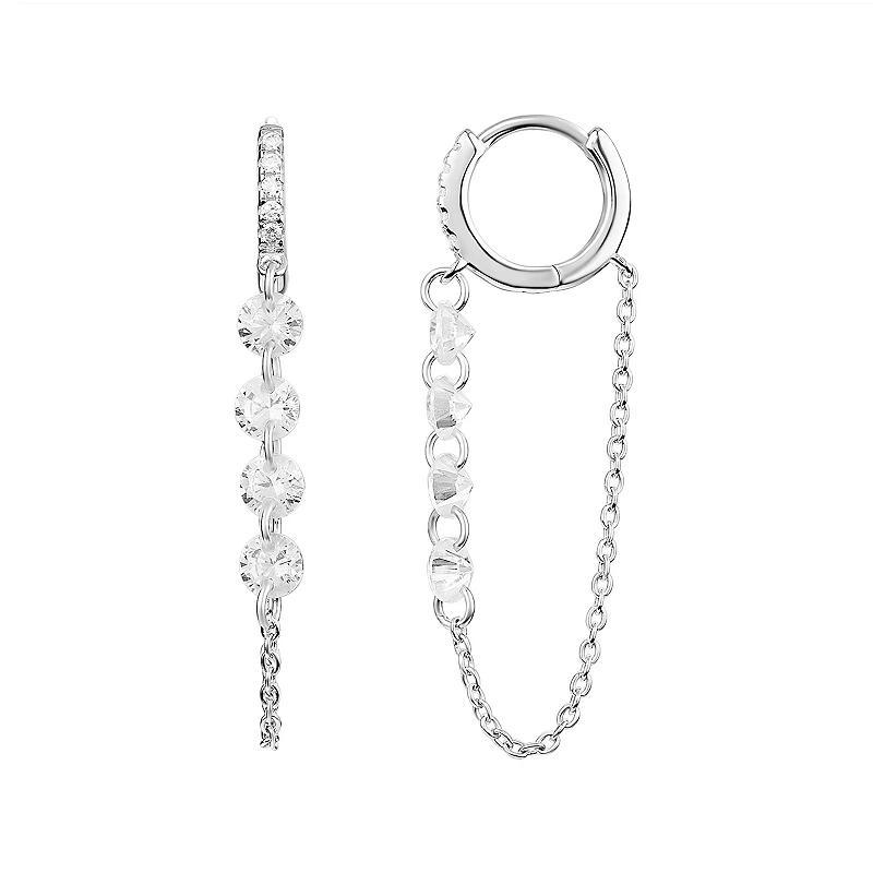 PRIMROSE Sterling Silver Cubic Zirconia Front-Back Chain Drop Earrings, Womens, Grey Product Image