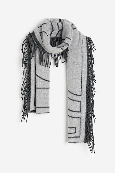 H & M - Fringe-trimmed Scarf - Black Product Image