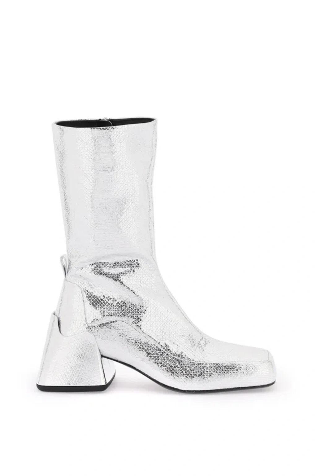 Cracked-effect Laminated Leather Boots In Silver product image