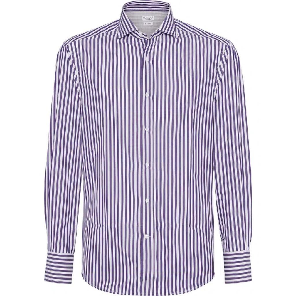 BRUNELLO CUCINELLI Striped Long-sleeve Cotton Shirt In Purple Product Image