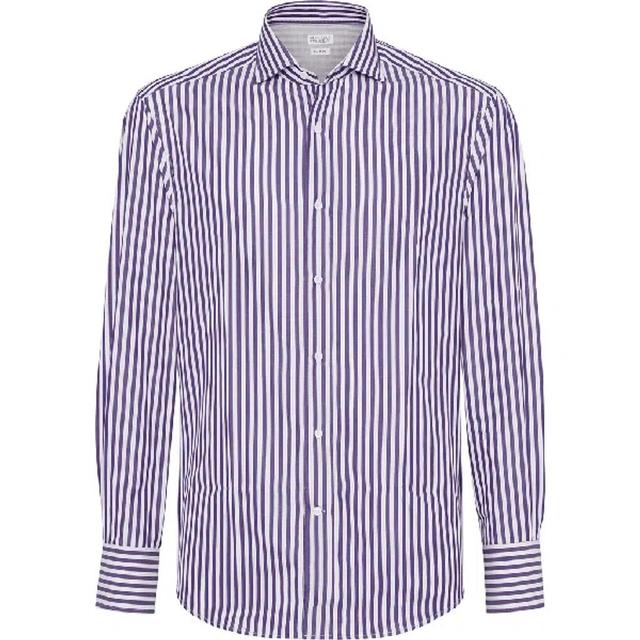 BRUNELLO CUCINELLI Striped Long-sleeve Cotton Shirt In Purple Product Image