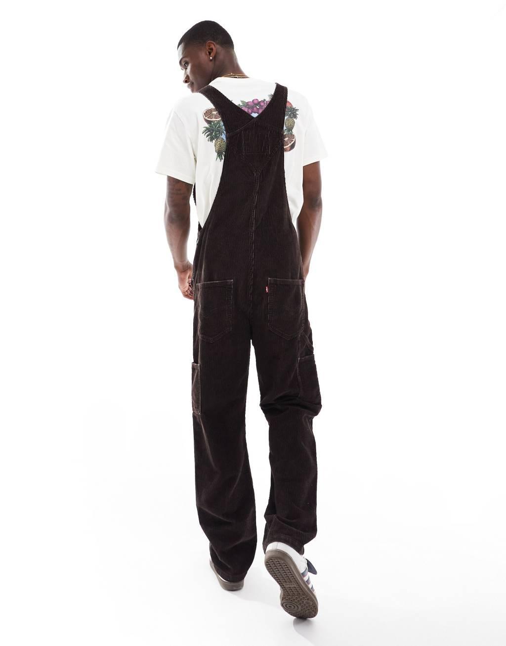 Levi's Workwear straight fit cord overalls in brown Product Image