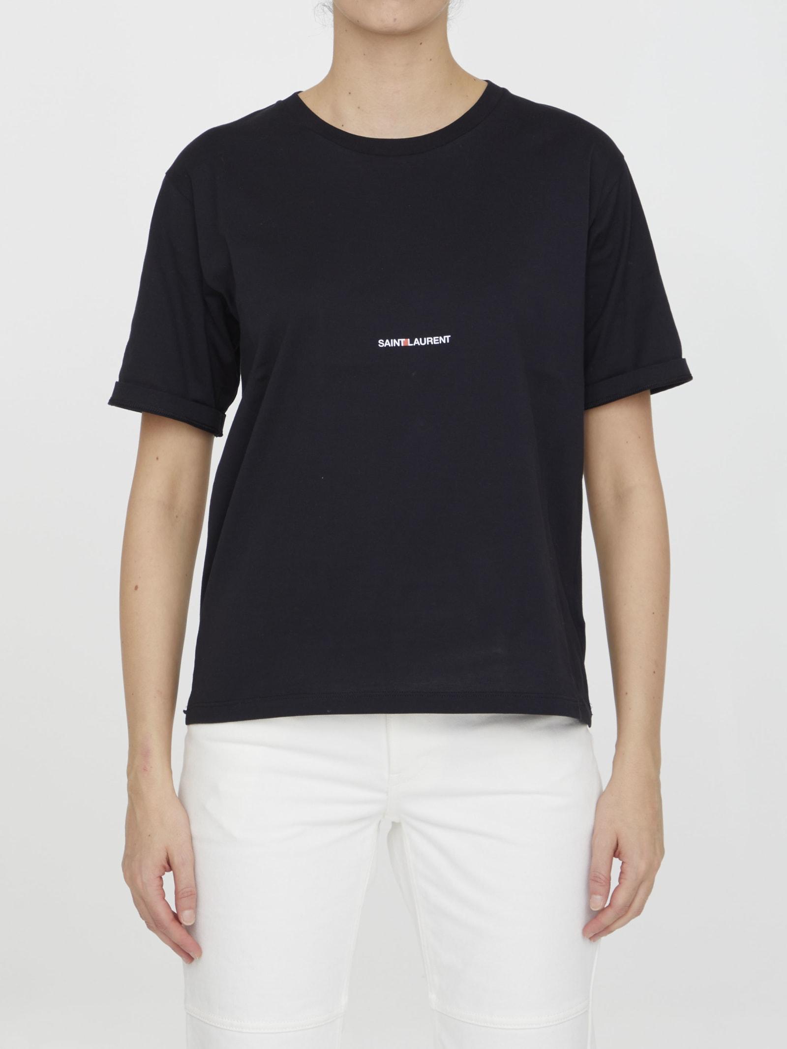 SAINT LAURENT Logo Cotton T-shirt In Black Product Image