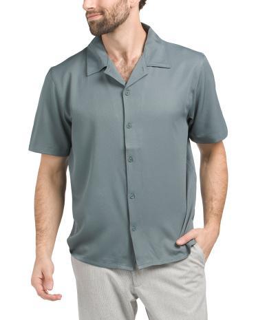 Short Sleeve Boxy Button Down Shirt | Polyester/Spandex Product Image