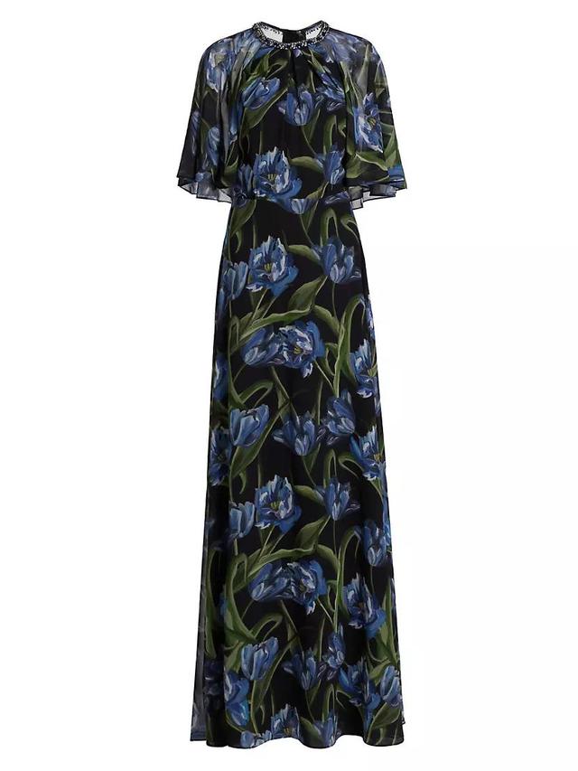 Iris Print Caplet Chiffon Gown Product Image