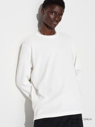 Mens Waffle T-Shirt Long-Sleeve Off White Large UNIQLO US Product Image