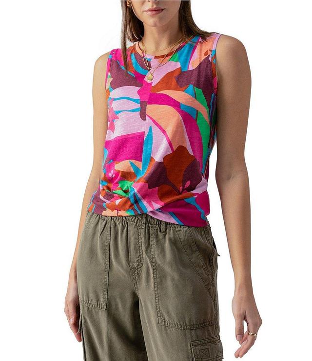 Sanctuary Floral Print Crew Neck Sleeveless Twisted Tank Product Image