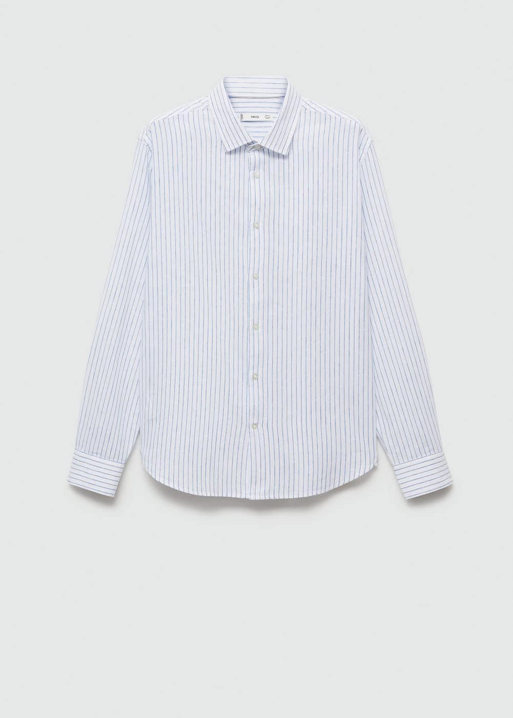 MANGO MAN - Regular-fit striped cotton-linen shirt whiteMen Product Image