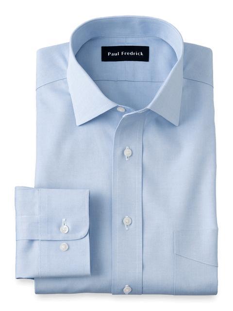 Non-Iron Cotton Pinpoint Solid Spread Collar Dress Shirt - Blue Product Image